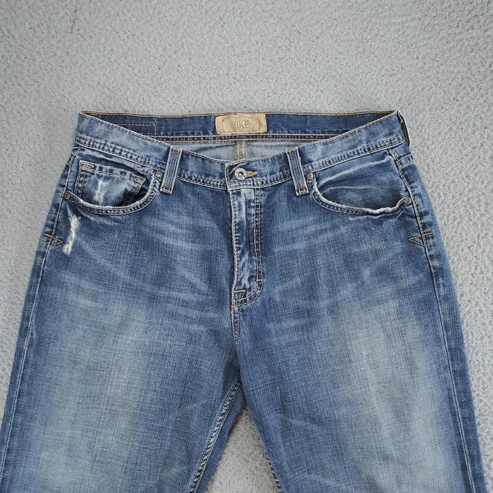 BKE Tyler Jeans Mens 34x30 Blue Wide Flare Leg Denim Distressed Faded Mexico